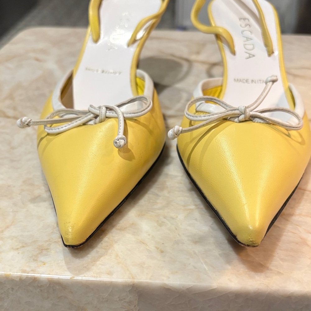 Escada Yellow Pointed Toe Slingback Heels - Picture 2 of 16